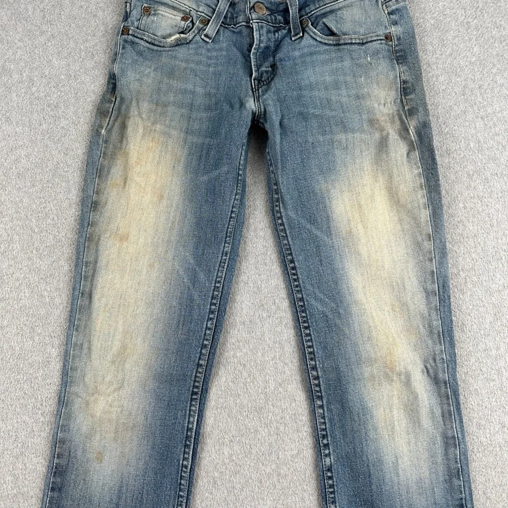 Levi's Jeans Womens 3 524 Too Superlow Blue Straight Leg Denim Distressed